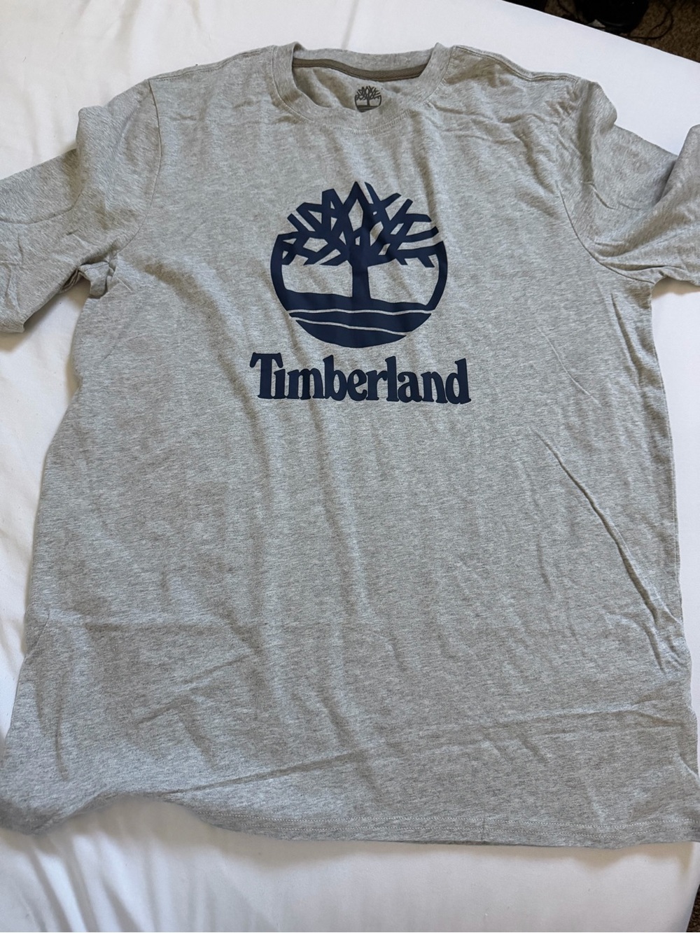 Timberland Heather Gray Short Sleeve Tee with Navy Logo